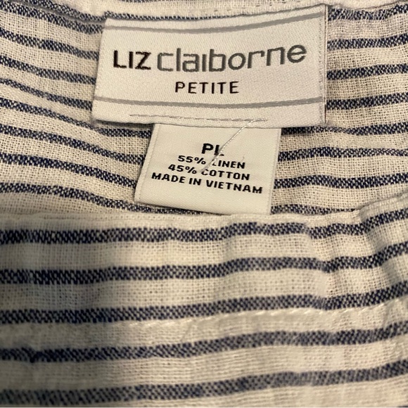 LIZ CLAIBORNE Linen Blend Blue White Pinstripe Boat Neck 3/4 Sleeve Size PL - Picture 10 of 10
